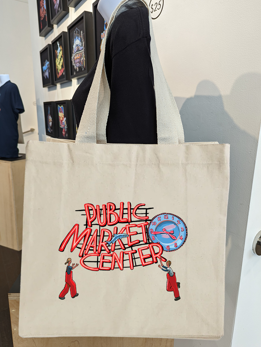 "Pike Place Market" Market Sign and Clock Tote