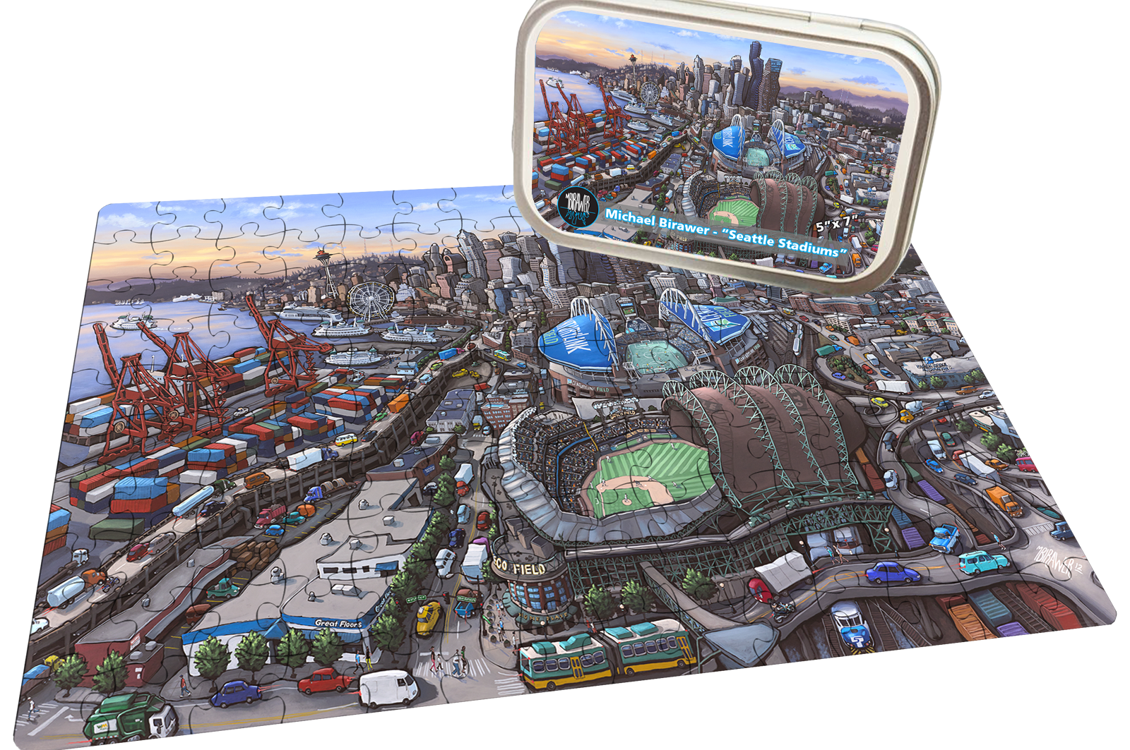 "Seattle Stadiums" 150 Piece Tiny Tin Puzzle